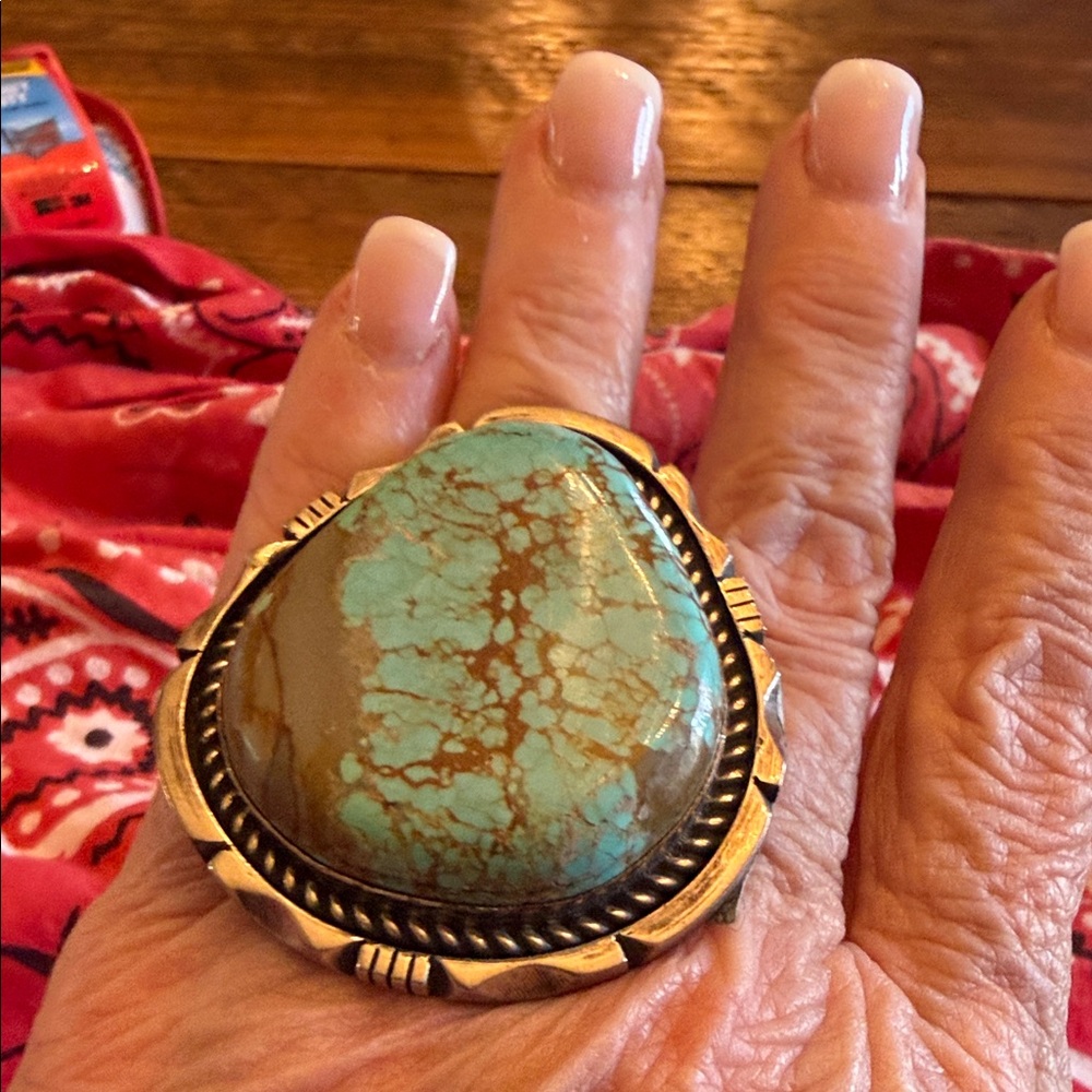 W5 Turquoise and Brown Stone Ring in Gold-Tone Setting
